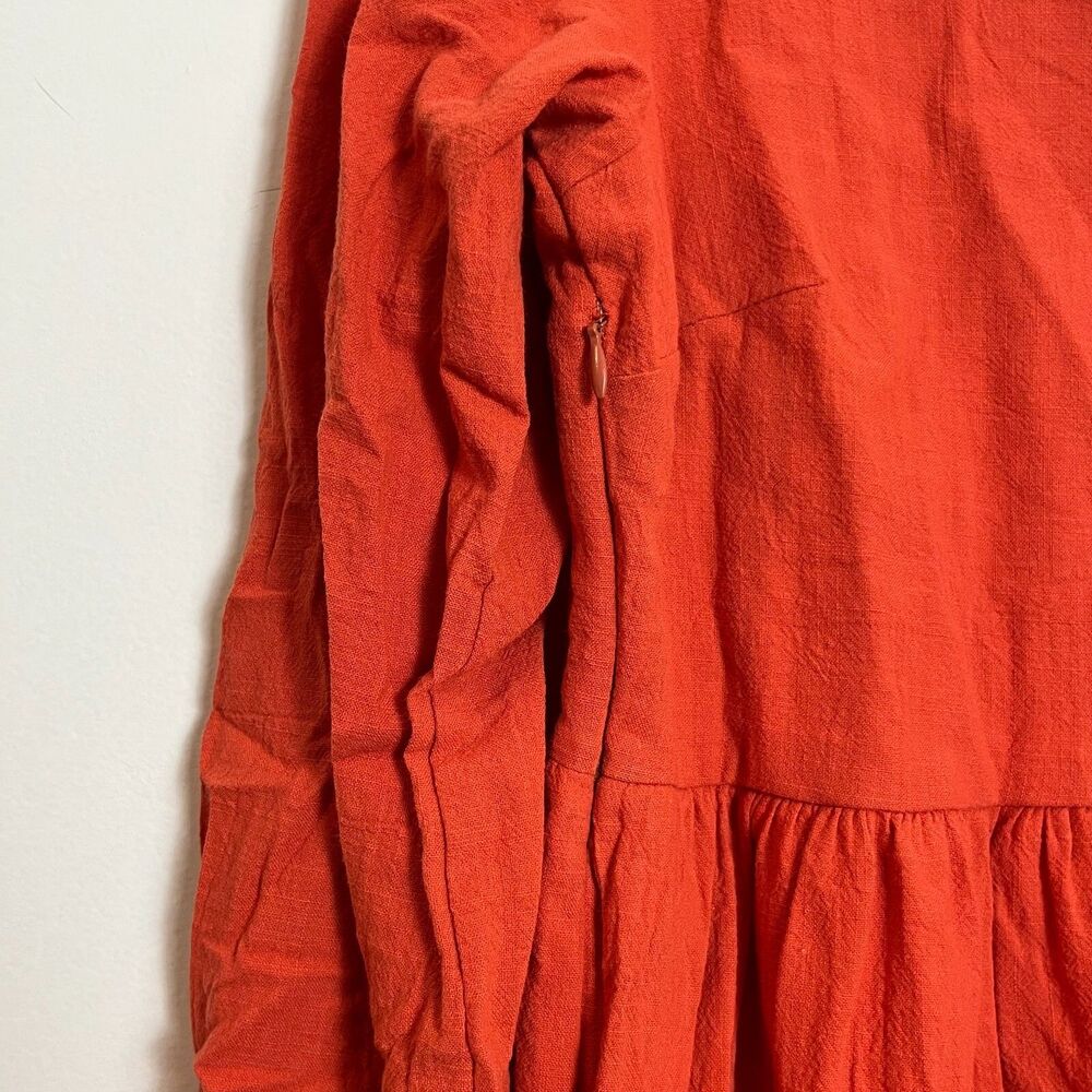 Cianni Burnt Orange Long Sleeve Tiered Babydoll Dress V-Neck Mini w/Pockets NWT - Picture 3 of 6